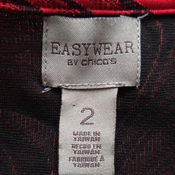 Chico's Easywear Red Black Abstract Swirl Textured Lightweight Topper Jacket - Picture 8 of 9